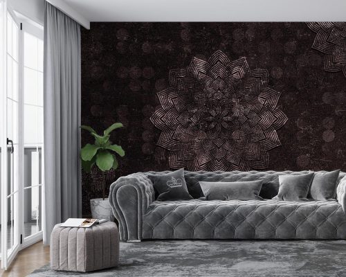 Cream Mandala in Dark Brown Wallpaper Mural A11010210 for living room