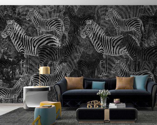Black and White Zebras Wallpaper Mural A11010500 in living room