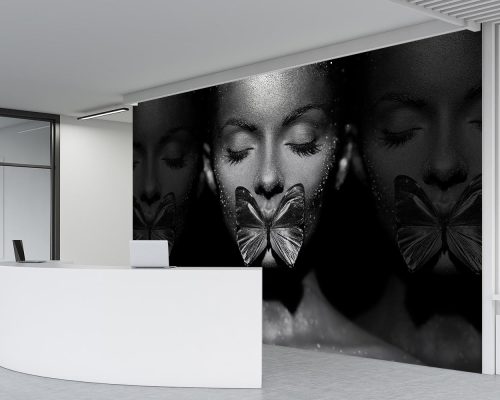 Fashion Model Woman with a Butterfly on her lips Wallpaper Mural A11013300 for beauty salon