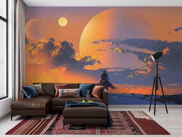 Planets and the Cowboy on Horse Wallpaper Mural A11014400 living room