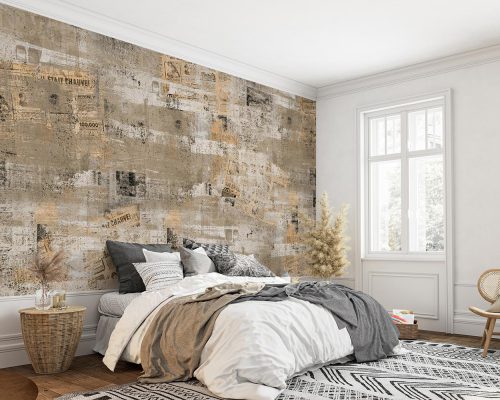 Cream Patina and Newspaper Wallpaper Mural A11014800 suitable for bedroom