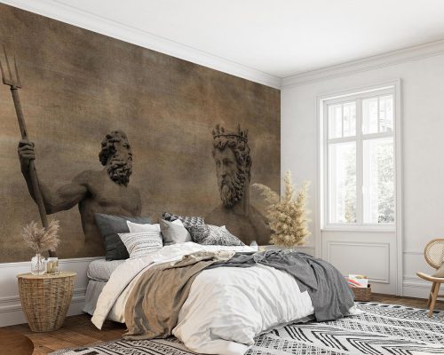 Sculpture of Greek Mythology Poseidon in Dark Cream Patina Wallpaper Mural A11018000 in bedroom