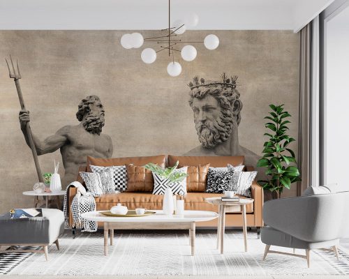 Sculpture of Greek Mythology Poseidon in Cream Patina Wallpaper Mural A11018010 suitable for living room