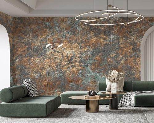 Patina Fan Pattern in Cyan and Gold Rusty Texture Wallpaper Mural A11018210 for living room
