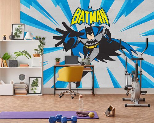Cartoon Batman in Blue and Gray Background Wallpaper Mural A11018330 for boy room