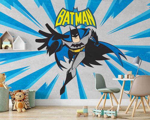 Cartoon Batman in Blue and Gray Background Wallpaper Mural A11018330 for kids room
