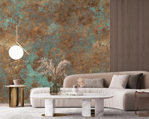 Rusted Gold Bronze and Cyan Patina Texture Wallpaper Mural A11018800 for living room