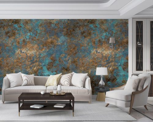 Rusted Gold Bronze and Cyan Patina Texture Wallpaper Mural A11018810 for living room