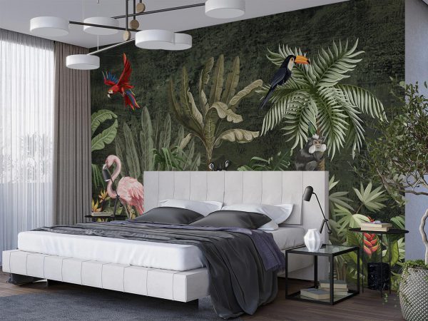 bedroom Jungle Animals Painting Wallpaper Mural A11019200
