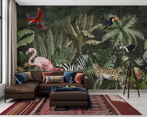living room Jungle Animals Painting Wallpaper Mural A11019200