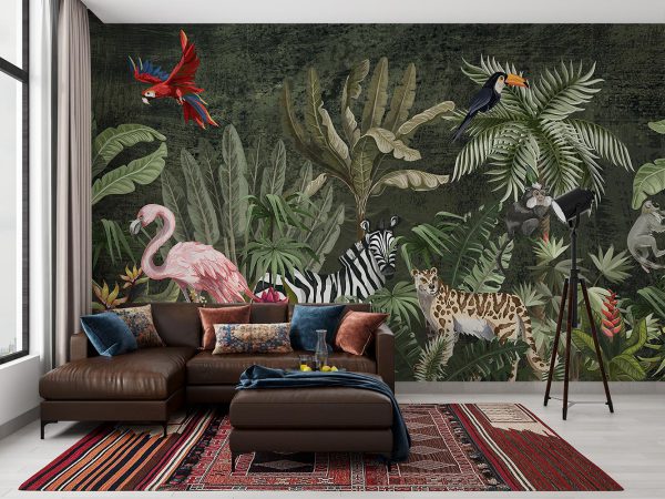 living room Jungle Animals Painting Wallpaper Mural A11019200