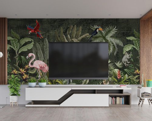 Jungle Animals Painting Wallpaper Mural A11019200 for TV back