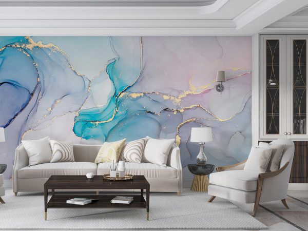 Blue Marble Swirl Wallpaper Mural A11020000 bedroom
