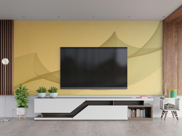 Abstract Orange Geometric Wallpaper Mural A12015410 behind the TV