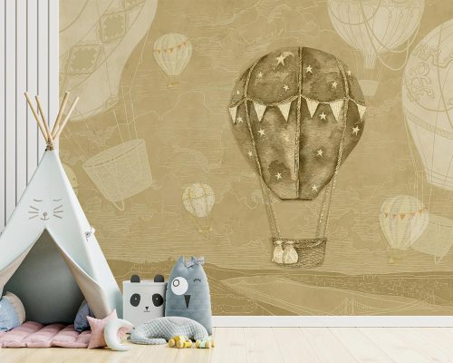 Kids Cartoon Air Balloon Cream Wallpaper Mural A12015820 for kids room
