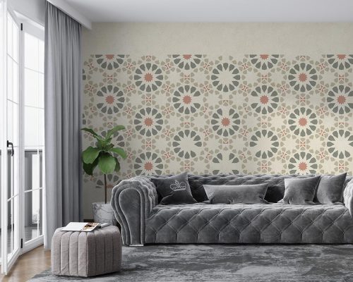 Traditional Geometric Cream Wallpaper Mural A12016010 suitable for living room