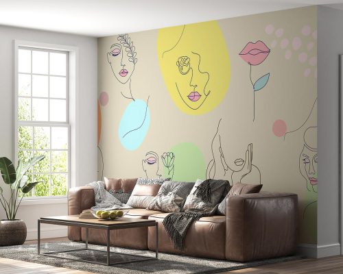 Line Art Abstract woman face Wallpaper Mural A12020000 for living room