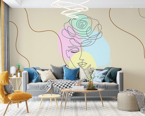 Line Art Abstract woman face Wallpaper Mural A12020100 for living room