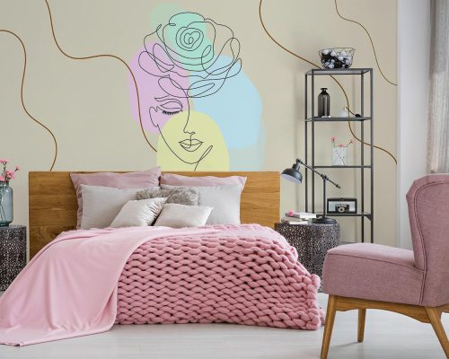 Line Art Abstract woman face Wallpaper Mural A12020100 suitable for bedroom