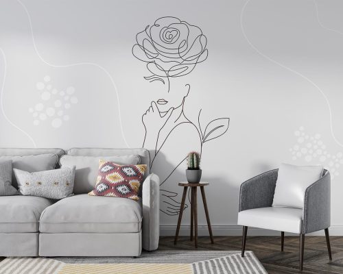 Line Art Abstract woman face Wallpaper Mural A12020210 at bedroom