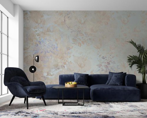 Cream and Grayish Blue Patina Floral Wallpaper Mural A12210900 for living room