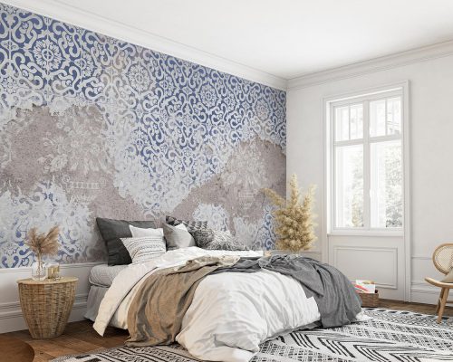 Cream and Blue Traditional Tiles Wallpaper Mural A12213500 for bedroom