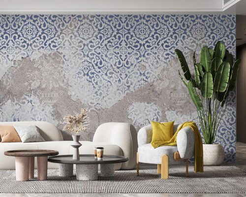 Cream and Blue Traditional Tiles Wallpaper Mural A12213500 for living room
