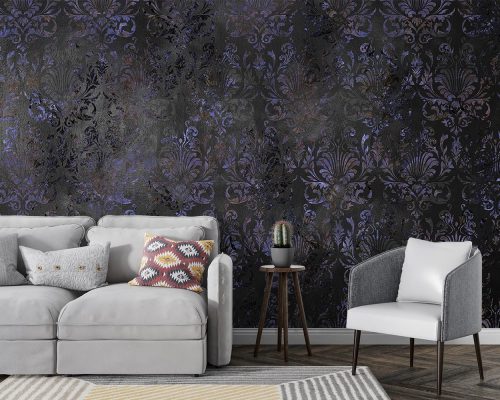 Black and Purple Damask Wallpaper Mural A12213900 for living room
