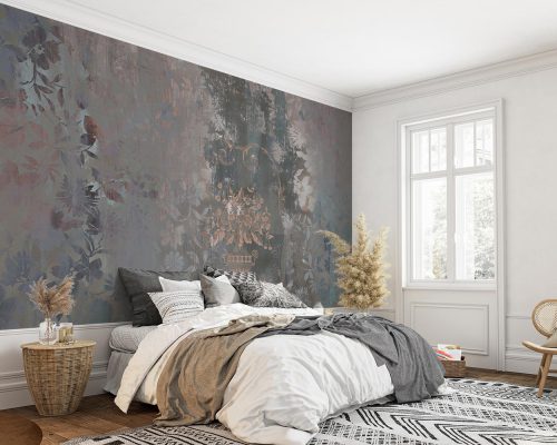Cream and Grayish Blue Floral Wallpaper Mural A12217900 for bedroom