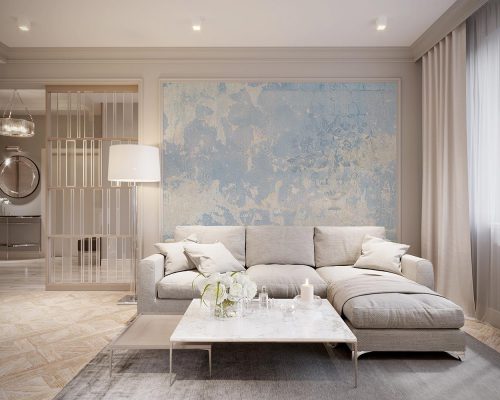 Blue Floral Patina Wallpaper Mural A13014100 for living room