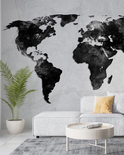 Black & White World Map Wallpaper Mural A10012500 for Living Room