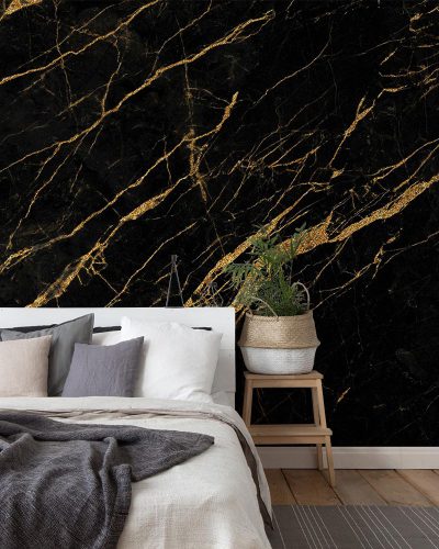 Black & gold marble bedroom wallpaper mural A10019900