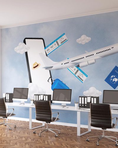 Blue Airplane and Travel Wallpaper Mural A10146300 for office